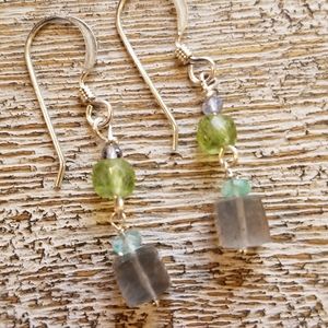 Peridot gray moonstone natural gemstone earrings